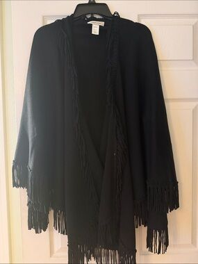 Coldwater Creek Black Fringed Open-Front Shawl, a stunning addition for you!